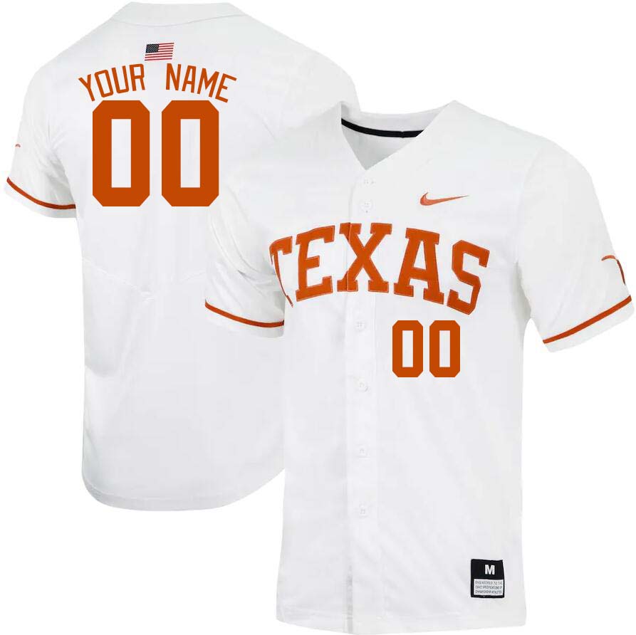 Custom Texas Longhorns Name And Number College Baseball Jerseys Stitched-White